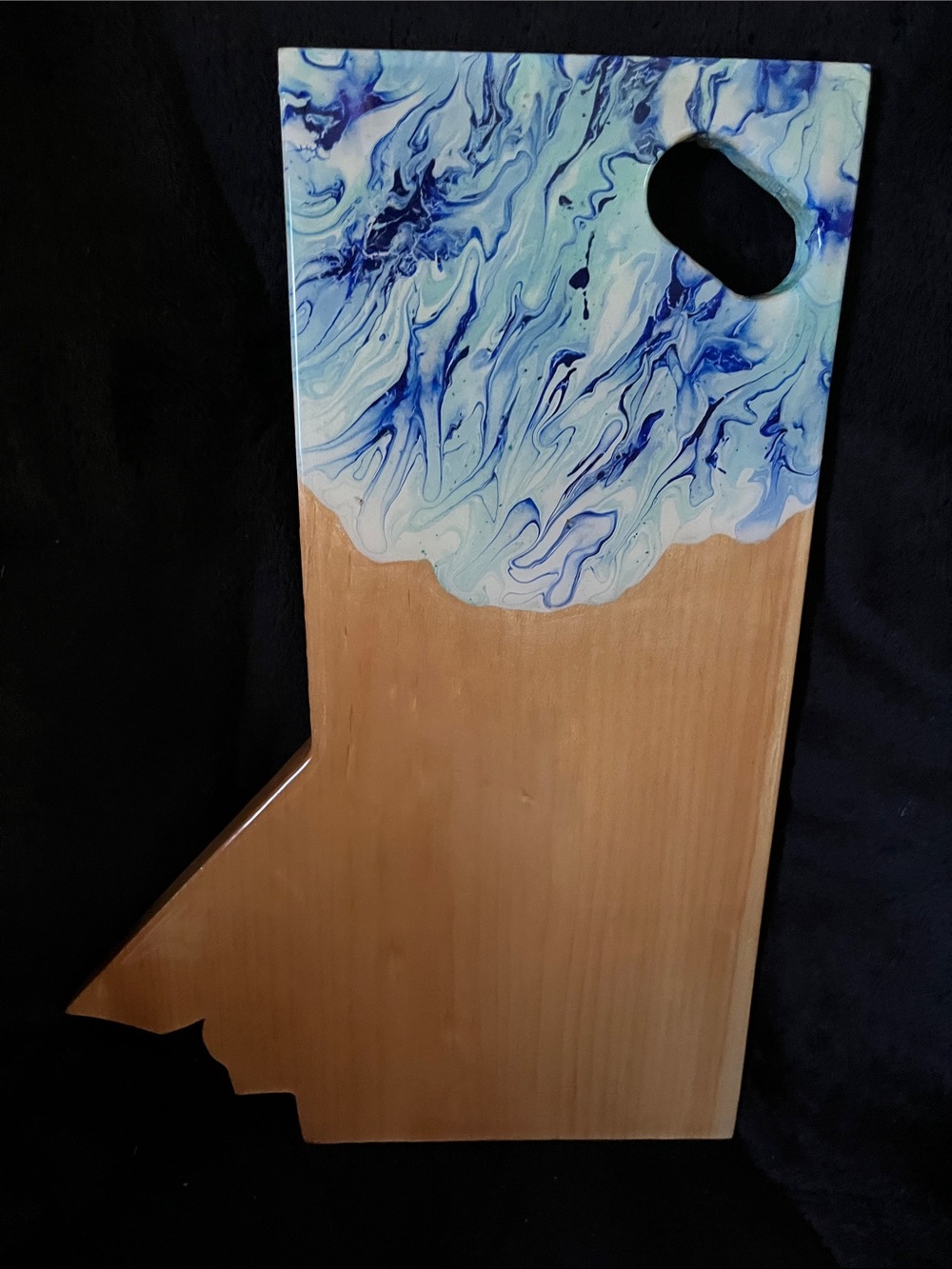Handmade Blue Wave Resin Wood Art Board - Blue